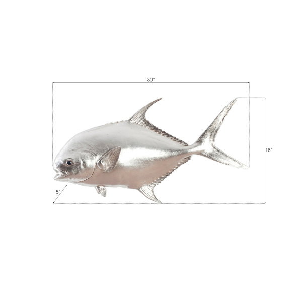 Ph66836 Permit Fish Wall Sculpture Resin Silver Leaf 2