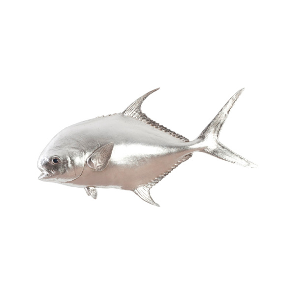 PH66836 Permit Fish Wall Sculpture, Resin, Silver Leaf
