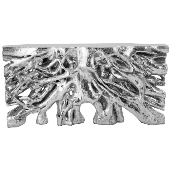 Square Root Console Table, Silver Leaf