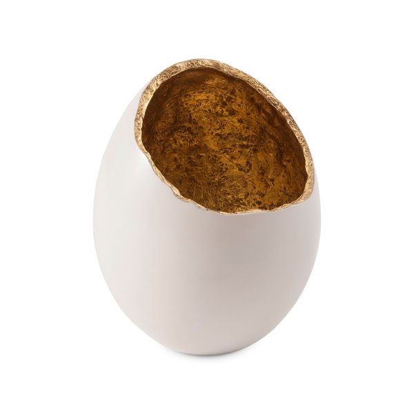 PH67508 Broken Egg Vase, White and Gold Leaf