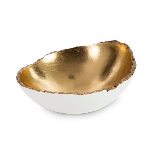 PH67509 Broken Egg Bowl, White and Gold Leaf