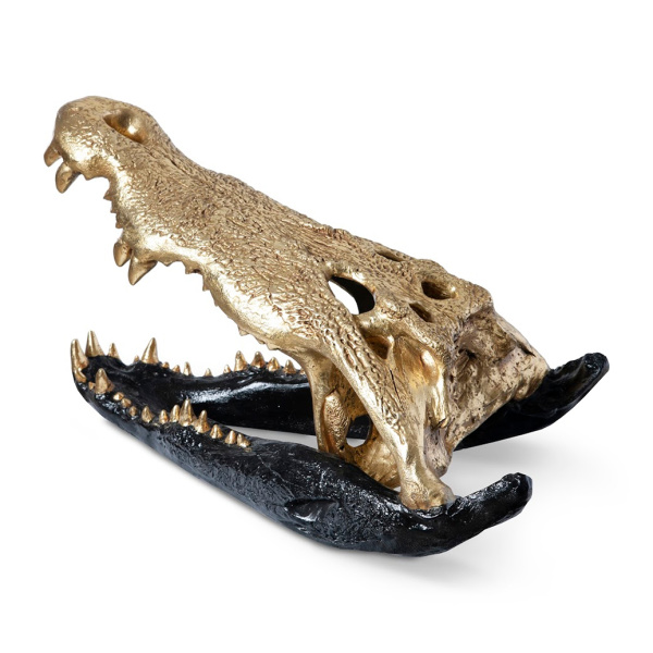 Ph67576 Crocodile Skull Black Gold Leaf 2
