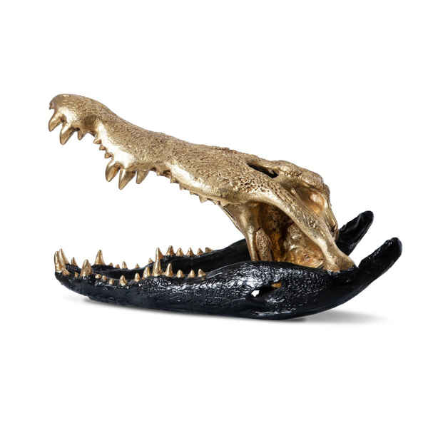 Ph67576 Crocodile Skull Black Gold Leaf 3
