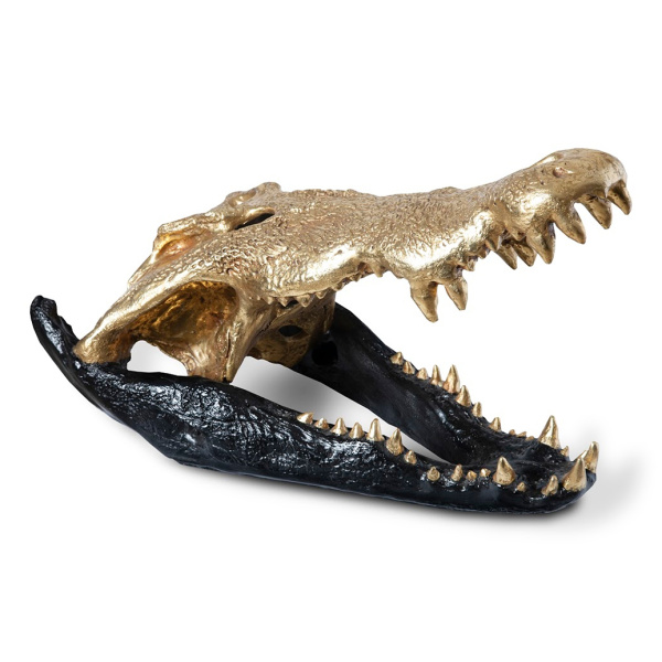PH67576 Crocodile Skull, Black/Gold Leaf
