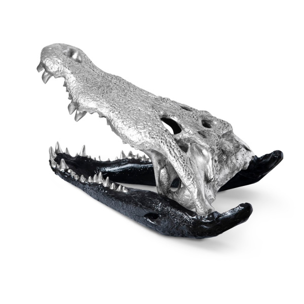 Ph67577 Crocodile Skull Black Silver Leaf 2