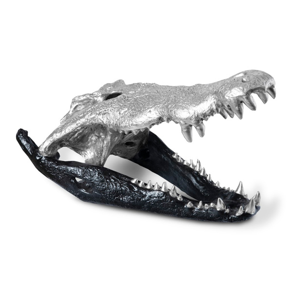 PH67577 Crocodile Skull, Black/Silver Leaf