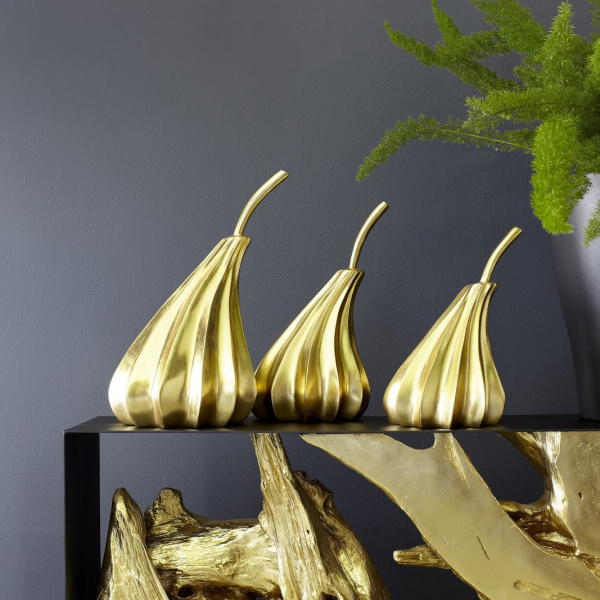 PH89118 Hand Dipped Pears Set of 3, Gold Leaf