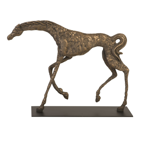 PH94512 Prancing Horse Sculpture on Black Metal Base, Resin, Bronze Finish