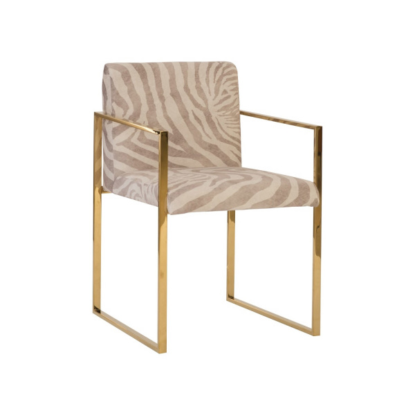 PH96675 Frozen Arm Chair, Beige Zebra, Plated Brass Frame