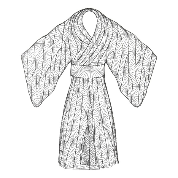 TH101828 Kimono Woman Wall Art, Metal, Silver/Black