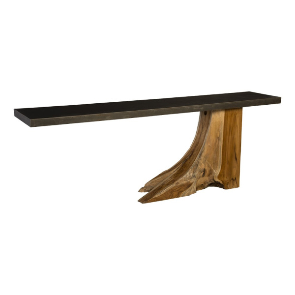 TH89260 Teak Wood Console Table, Iron Sheet Top