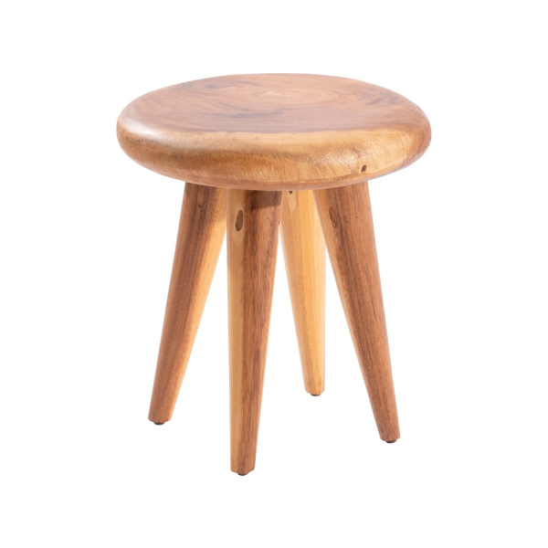 TH76551 Smoothed Stool on Wooden Legs, Chamcha Wood, Natural