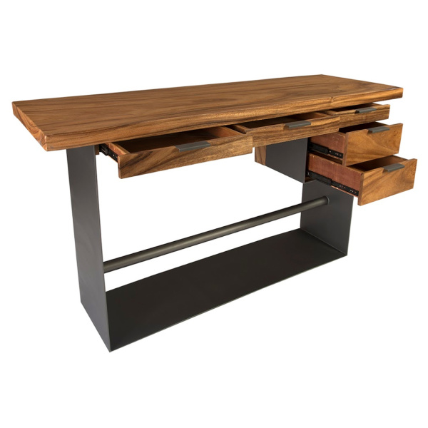 Th82453 Iron Frame Standing Desk With Drawers Chamcha Wood Natural Bar Height 3