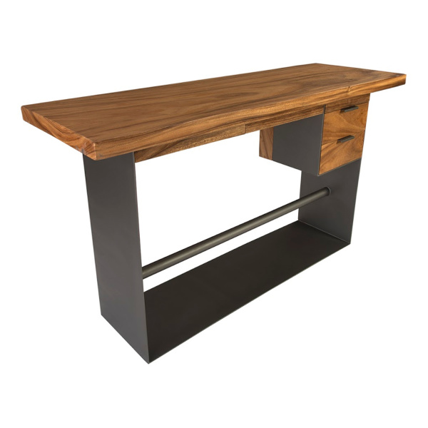 TH82453 Iron Frame Standing Desk with Drawers, Chamcha Wood, Natural, Bar Height