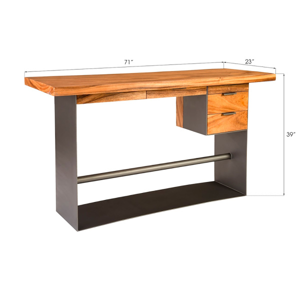 Th82453 Iron Frame Standing Desk With Drawers Chamcha Wood Natural Bar Height 6