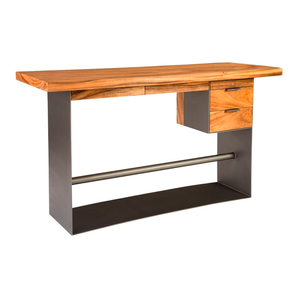 Th82453 Iron Frame Standing Desk With Drawers Chamcha Wood Natural Bar Height