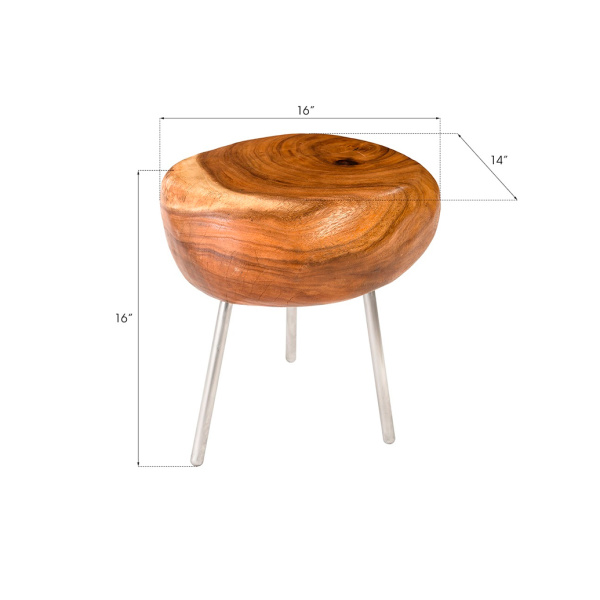 Th82503 Smoothed Stool With Brushed Stainless Steel Legs Chamcha Wood Natural 5