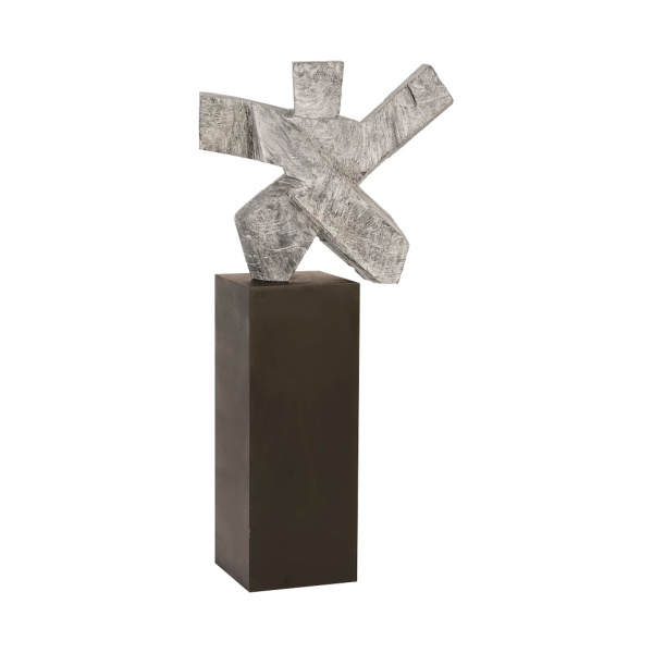 TH94533 Tai Chi Action Sculpture on Pedestal, Grey Stone/Black