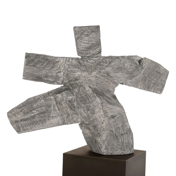 Th94534 Tai Chi Kicking Sculpture On Pedestal Grey Stone Black 3