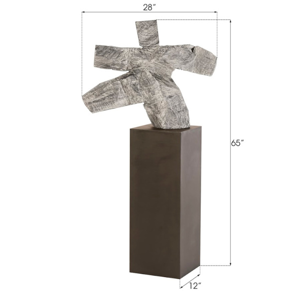 Th94534 Tai Chi Kicking Sculpture On Pedestal Grey Stone Black 4