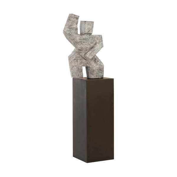 TH94536 Tai Chi Arm Up Sculpture on Pedestal, Grey Stone Finish, Black