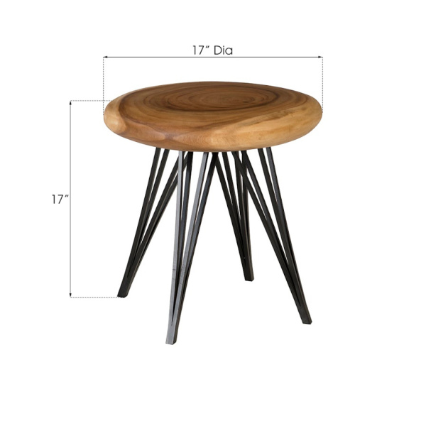 Th95435 Smoothed Stool On Black Metal Legs Chamcha Wood Natural4