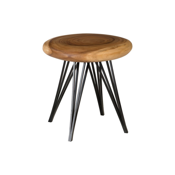 TH95435 Smoothed Stool on Black Metal Legs, Chamcha Wood, Natural