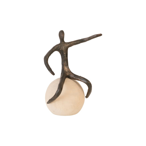 TH96037 Abstract Figure on Bleached Wood Base, Bronze Finish, Extended Straight Arm
