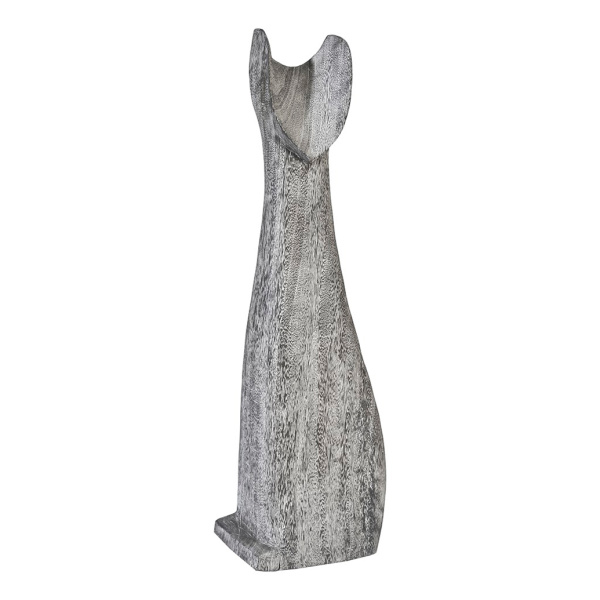 TH97538 Cat Sculpture, Large, Chamcha Wood, Grey Stone Finish