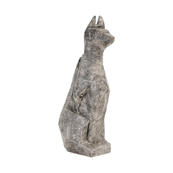 TH97639 Seated Dog Sculpture, Chamcha Wood, Grey Stone Finish