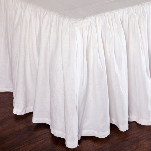 Gathered Linen White Twin Linen Bedskirt