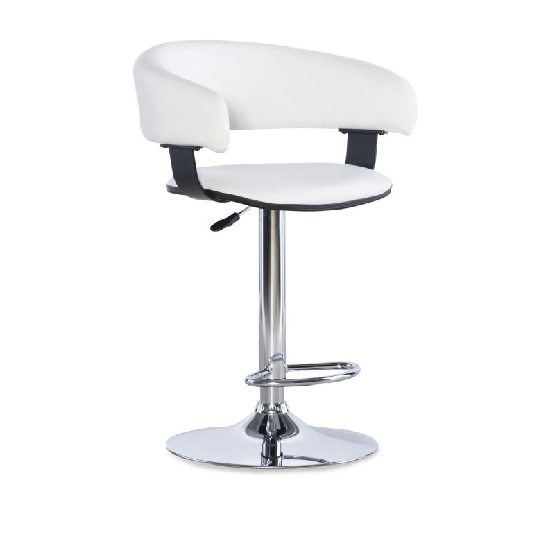 White Faux Leather Barrel & Chrome Adjustable Height Bar Stool