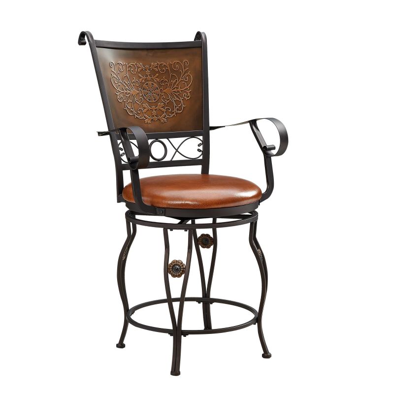 222-430 Big & Tall Copper Stamped Back Counter Stool with Arms