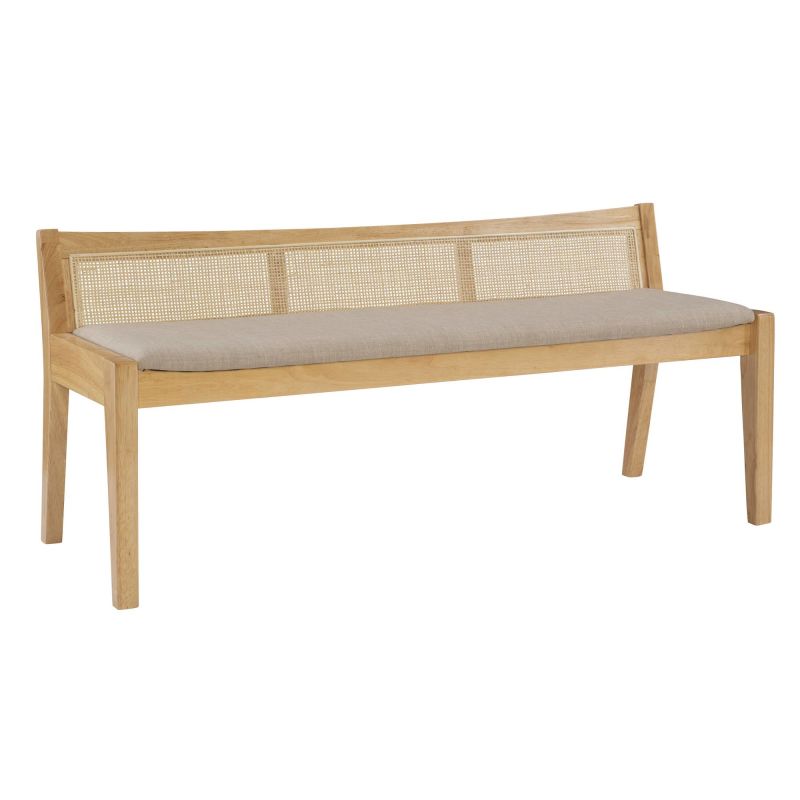 D1277S19 Nassau Rattan Cane Bench with Back, Beige