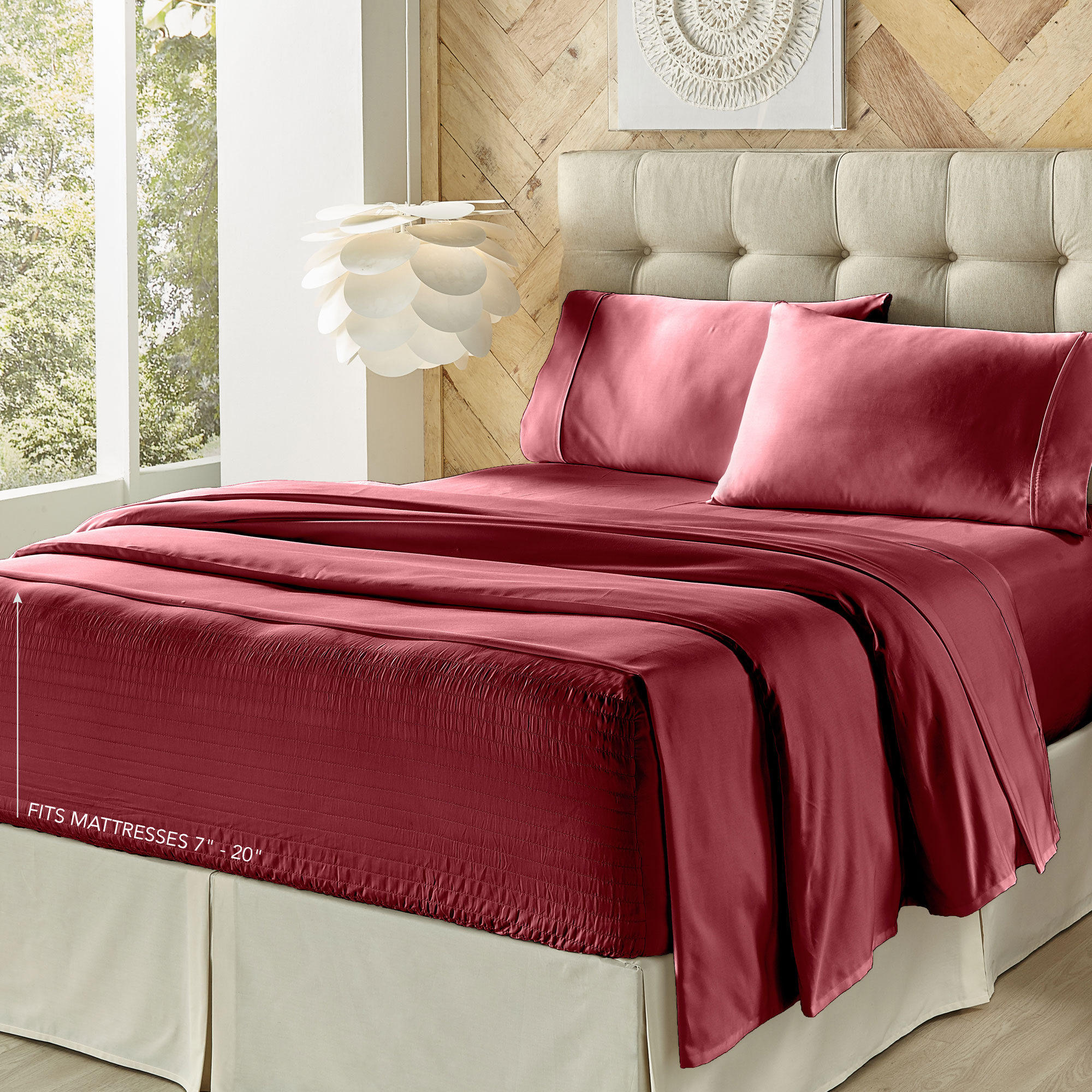 Double Burgundy Size 235cm x 254cm Maria Luxury Bedding & Linen Double Burgundy Flat Sheets Plain Dyed Flat Sheet 