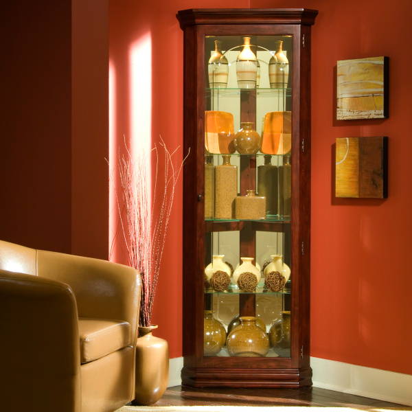 20205 Mirrored 4 Shelf Corner Curio Cabinet in Victorian Brown