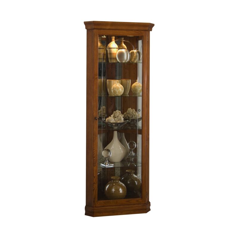 20206 Mirrored 4 Shelf Corner Curio Cabinet in Golden Oak Brown