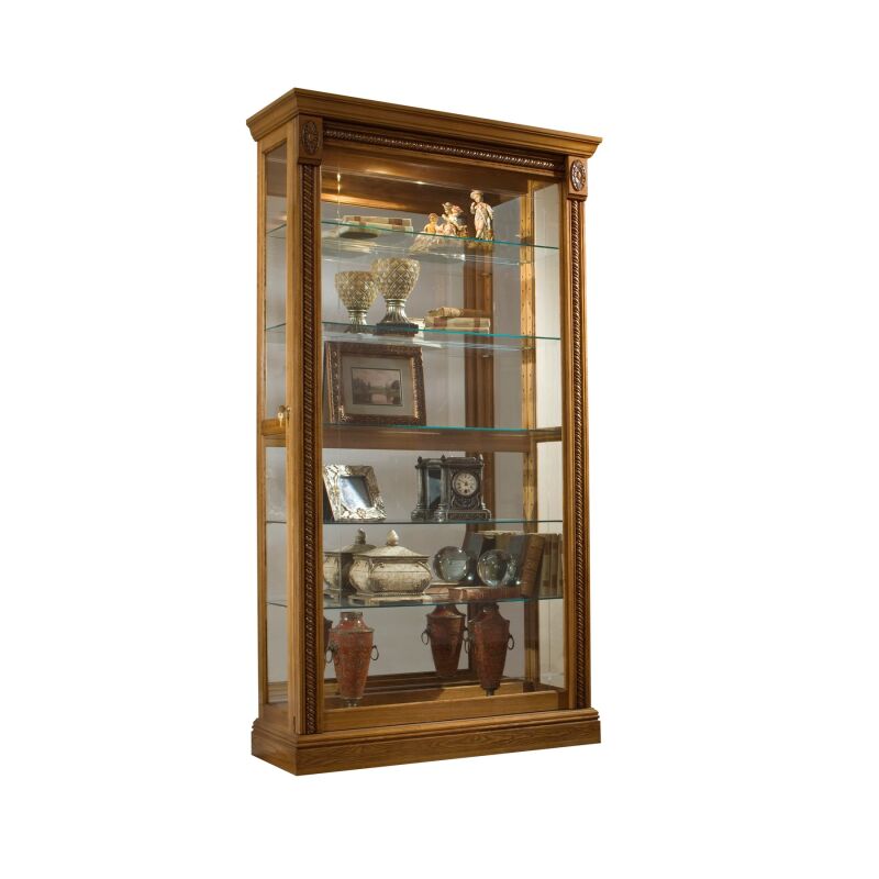 20484 Lighted Sliding Door 5 Shelf Curio Cabinet in Maple Brown