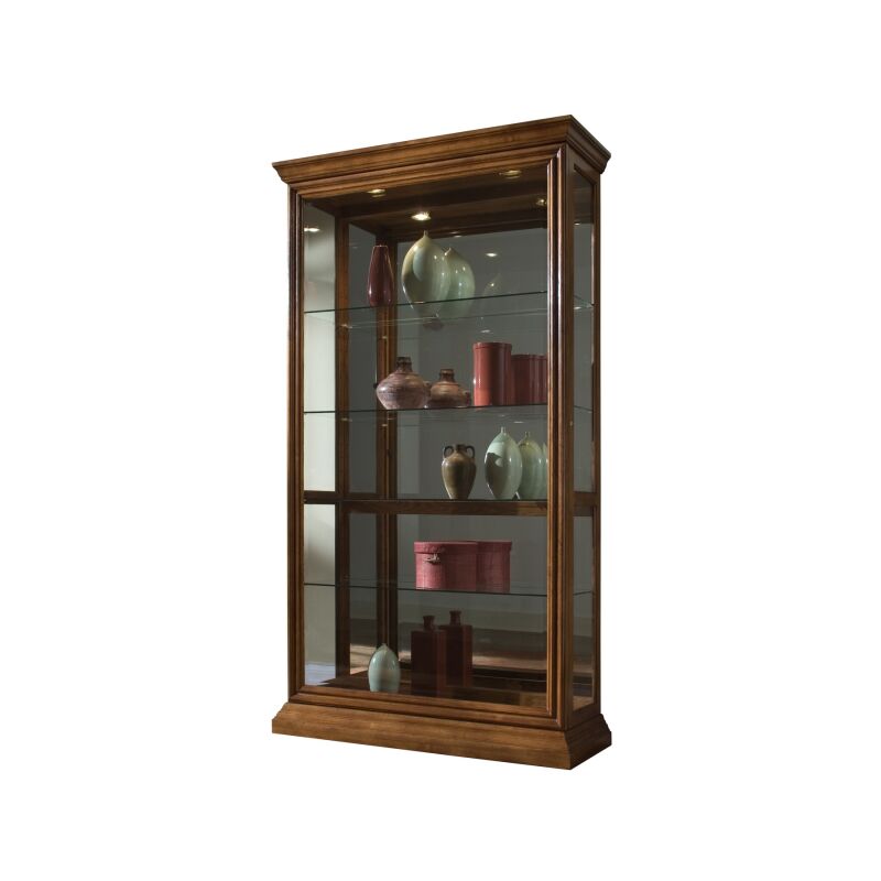 20544 Lighted Sliding Door 4 Shelf Curio Cabinet in Golden Oak Brown