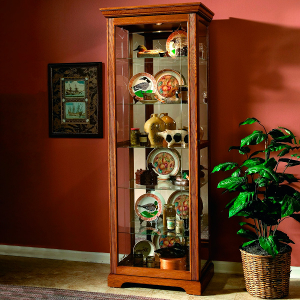 20719 Sliding Door 5 Shelf Curio Cabinet in Golden Oak Brown