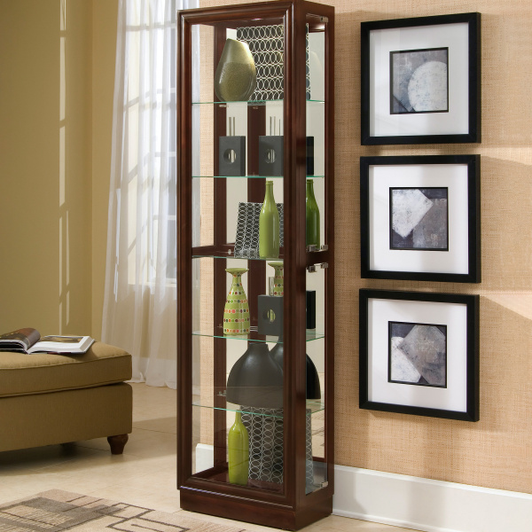 21000 Tall Traditional 5 Shelf Curio Cabinet in Cherry Brown