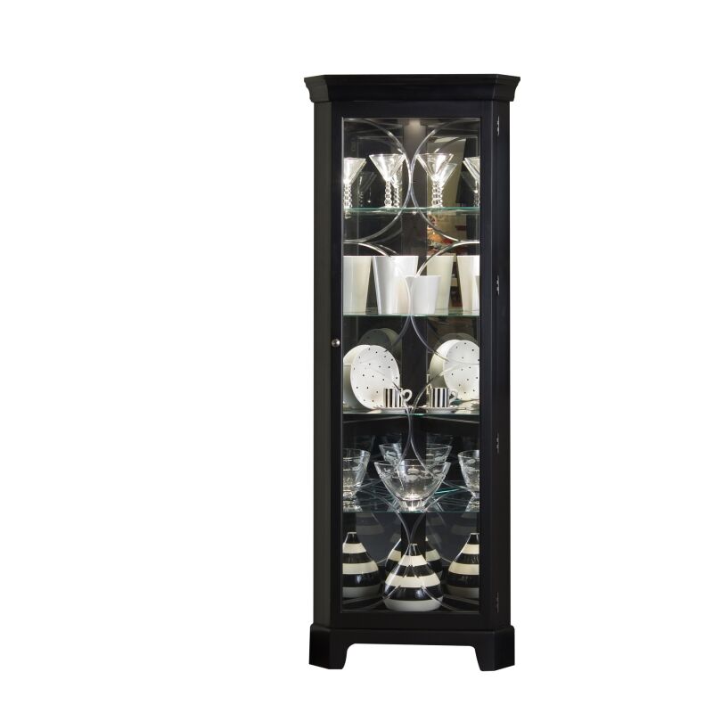 21220 Lighted 4 Shelf Corner Curio Cabinet in Oxford Black