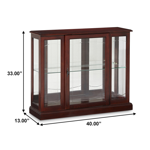 6705 Lighted 1 Shelf Console Display Cabinet In Cherry Brown 01