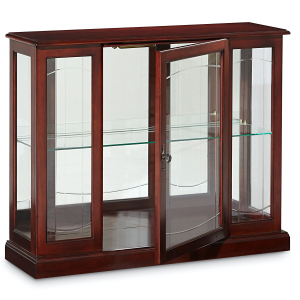 6705 Lighted 1 Shelf Console Display Cabinet In Cherry Brown 03