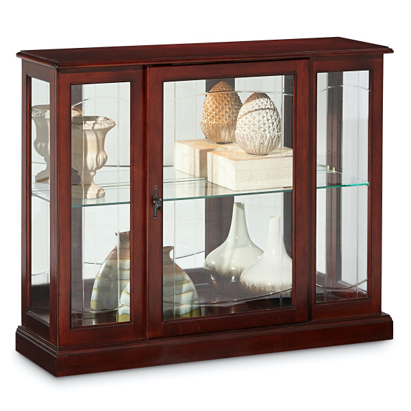6705 Lighted 1 Shelf Console Display Cabinet In Cherry Brown 06