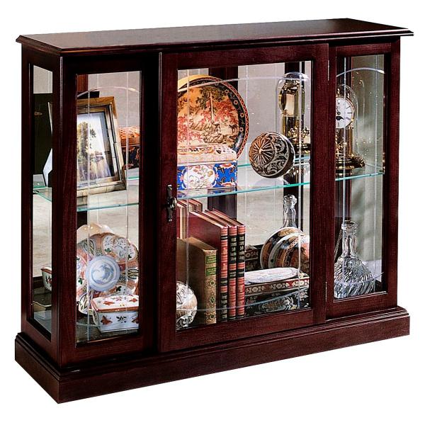 6705 Lighted 1 Shelf Console Display Cabinet In Cherry Brown 07