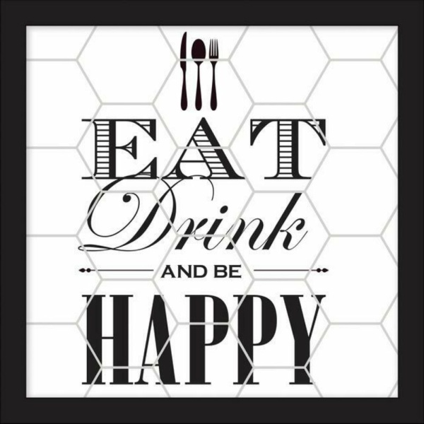 AVE4816 Eat Drink And Be Happy Tile And Type Framed Wall Art
