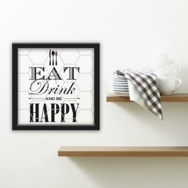 Ave4816 Eat Drink And Be Happy Tile And Type Framed Wall Art 3