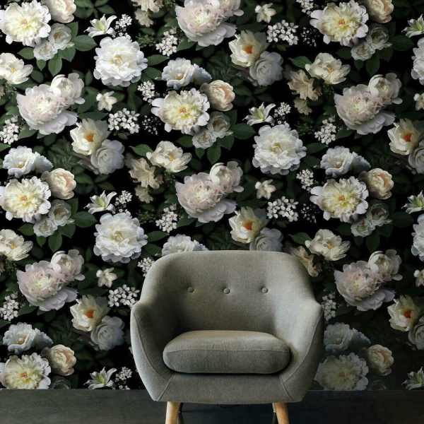 Black Photographic Floral Peel & Stick Wallpaper Mural