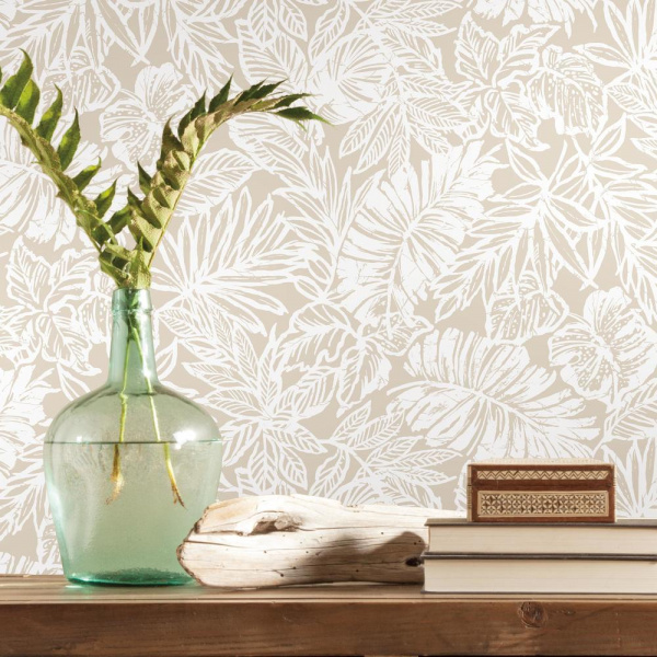 RMK11435WP Batik Tropical Leaf Peel & Stick Wallpaper